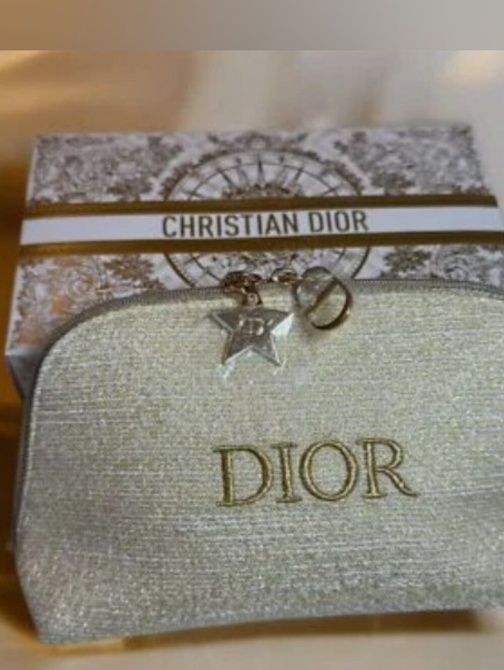 Dior Gold & White Cosmetic Pouch- BRAND NEW IN THE BOX 7"L X4. 5" - Picture 2 of 7